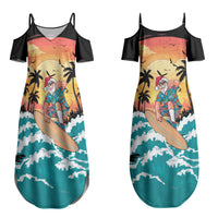 Vintage Santa Claus Surfing Summer Couples Matching Summer Maxi Dress and Hawaiian Shirt Mele Kalikimaka i Iulai! LT9 - Polynesian Pride