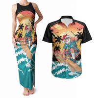 Vintage Santa Claus Surfing Summer Couples Matching Tank Maxi Dress and Hawaiian Shirt Mele Kalikimaka i Iulai! LT9 Black - Polynesian Pride