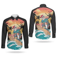 Vintage Santa Claus Surfing Summer Couples Matching Tank Maxi Dress and Long Sleeve Button Shirt Mele Kalikimaka i Iulai! LT9 - Polynesian Pride