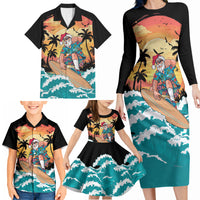 Vintage Santa Claus Surfing Summer Family Matching Long Sleeve Bodycon Dress and Hawaiian Shirt Mele Kalikimaka i Iulai! LT9 - Polynesian Pride
