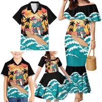 Vintage Santa Claus Surfing Summer Family Matching Mermaid Dress and Hawaiian Shirt Mele Kalikimaka i Iulai!