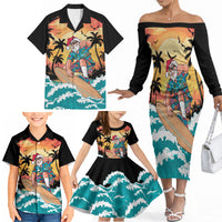 Vintage Santa Claus Surfing Summer Family Matching Off The Shoulder Long Sleeve Dress and Hawaiian Shirt Mele Kalikimaka i Iulai! LT9 - Polynesian Pride