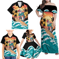 Vintage Santa Claus Surfing Summer Family Matching Off Shoulder Maxi Dress and Hawaiian Shirt Mele Kalikimaka i Iulai!
