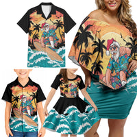 Vintage Santa Claus Surfing Summer Family Matching Off Shoulder Short Dress and Hawaiian Shirt Mele Kalikimaka i Iulai! LT9 - Polynesian Pride