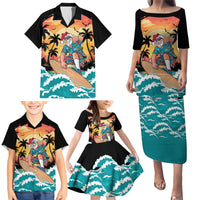 Vintage Santa Claus Surfing Summer Family Matching Puletasi and Hawaiian Shirt Mele Kalikimaka i Iulai!