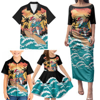 Vintage Santa Claus Surfing Summer Family Matching Puletasi and Hawaiian Shirt Mele Kalikimaka i Iulai! LT9 - Polynesian Pride