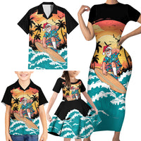 Vintage Santa Claus Surfing Summer Family Matching Short Sleeve Bodycon Dress and Hawaiian Shirt Mele Kalikimaka i Iulai!