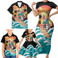 Vintage Santa Claus Surfing Summer Family Matching Short Sleeve Bodycon Dress and Hawaiian Shirt Mele Kalikimaka i Iulai! LT9 - Polynesian Pride