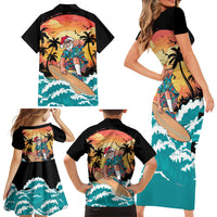 Vintage Santa Claus Surfing Summer Family Matching Short Sleeve Bodycon Dress and Hawaiian Shirt Mele Kalikimaka i Iulai!