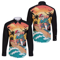 Vintage Santa Claus Surfing Summer Family Matching Short Sleeve Bodycon Dress and Hawaiian Shirt Mele Kalikimaka i Iulai! LT9 Dad's Shirt - Long Sleeve Black - Polynesian Pride