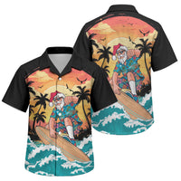 Vintage Santa Claus Surfing Summer Family Matching Short Sleeve Bodycon Dress and Hawaiian Shirt Mele Kalikimaka i Iulai! LT9 Son's Shirt Black - Polynesian Pride