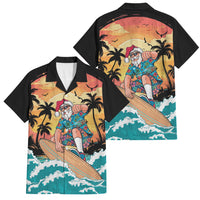 Vintage Santa Claus Surfing Summer Family Matching Summer Maxi Dress and Hawaiian Shirt Mele Kalikimaka i Iulai! LT9 Dad's Shirt - Short Sleeve Black - Polynesian Pride