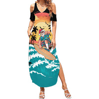 Vintage Santa Claus Surfing Summer Family Matching Summer Maxi Dress and Hawaiian Shirt Mele Kalikimaka i Iulai!