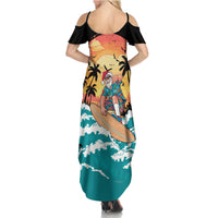 Vintage Santa Claus Surfing Summer Family Matching Summer Maxi Dress and Hawaiian Shirt Mele Kalikimaka i Iulai!