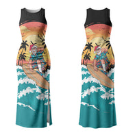 Vintage Santa Claus Surfing Summer Family Matching Tank Maxi Dress and Hawaiian Shirt Mele Kalikimaka i Iulai! LT9 Mom's Dress Black - Polynesian Pride