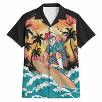 Vintage Santa Claus Surfing Summer Hawaiian Shirt Mele Kalikimaka i Iulai! LT9 Black - Polynesian Pride