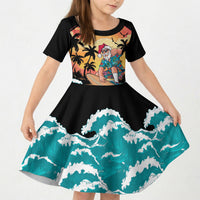Vintage Santa Claus Surfing Summer Kid Short Sleeve Dress Mele Kalikimaka i Iulai! LT9 KID Black - Polynesian Pride