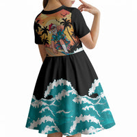Vintage Santa Claus Surfing Summer Kid Short Sleeve Dress Mele Kalikimaka i Iulai! LT9 - Polynesian Pride