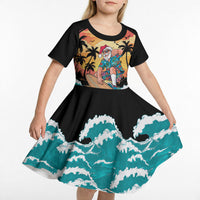Vintage Santa Claus Surfing Summer Kid Short Sleeve Dress Mele Kalikimaka i Iulai! LT9 - Polynesian Pride