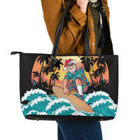 Vintage Santa Claus Surfing Summer Leather Tote Bag Mele Kalikimaka i Iulai!