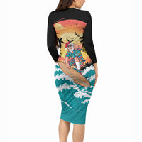 Vintage Santa Claus Surfing Summer Long Sleeve Bodycon Dress Mele Kalikimaka i Iulai! LT9 - Polynesian Pride