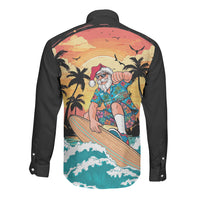Vintage Santa Claus Surfing Summer Long Sleeve Button Shirt Mele Kalikimaka i Iulai! LT9 - Polynesian Pride