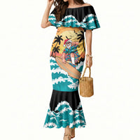 Vintage Santa Claus Surfing Summer Mermaid Dress Mele Kalikimaka i Iulai! LT9 Women Black - Polynesian Pride