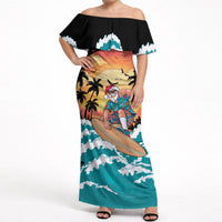 Vintage Santa Claus Surfing Summer Off Shoulder Maxi Dress Mele Kalikimaka i Iulai! LT9 Women Black - Polynesian Pride