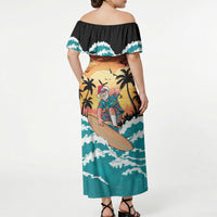 Vintage Santa Claus Surfing Summer Off Shoulder Maxi Dress Mele Kalikimaka i Iulai! LT9 - Polynesian Pride