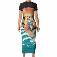 Vintage Santa Claus Surfing Summer Short Sleeve Bodycon Dress Mele Kalikimaka i Iulai! LT9 - Polynesian Pride