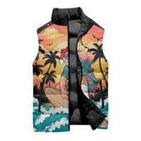 Vintage Santa Claus Surfing Summer Sleeveless Puffer Jacket Mele Kalikimaka i Iulai!