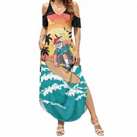 Vintage Santa Claus Surfing Summer Summer Maxi Dress Mele Kalikimaka i Iulai! LT9 Women Black - Polynesian Pride