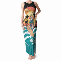 Vintage Santa Claus Surfing Summer Tank Maxi Dress Mele Kalikimaka i Iulai! LT9 Women Black - Polynesian Pride