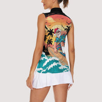 Vintage Santa Claus Surfing Summer Women Sleeveless Polo Shirt Mele Kalikimaka i Iulai!