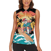 Vintage Santa Claus Surfing Summer Women Sleeveless Polo Shirt Mele Kalikimaka i Iulai!