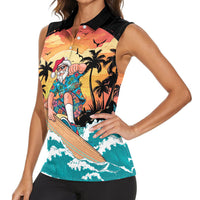 Vintage Santa Claus Surfing Summer Women Sleeveless Polo Shirt Mele Kalikimaka i Iulai!
