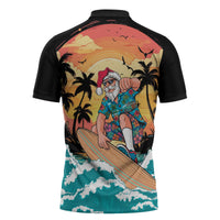 Vintage Santa Claus Surfing Summer Zipper Polo Shirt Mele Kalikimaka i Iulai! LT9 - Polynesian Pride