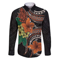Vintage Hibiscus Pacific Floral Family Matching Mermaid Dress and Hawaiian Shirt LT9 Dad's Shirt - Long Sleeve Black - Polynesian Pride