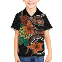 Vintage Hibiscus Pacific Floral Family Matching Off Shoulder Short Dress and Hawaiian Shirt