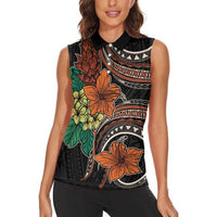 Vintage Hibiscus Pacific Floral Women Sleeveless Polo Shirt LT9 - Polynesian Pride