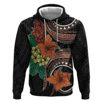 Vintage Hibiscus Pacific Floral Zip Hoodie LT9 Pullover Hoodie Black - Polynesian Pride