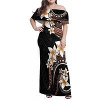 Vintage Plumeria Pacific Floral Family Matching Off Shoulder Maxi Dress and Hawaiian Shirt