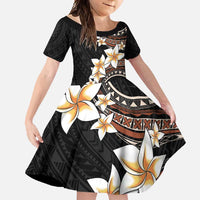 Vintage Plumeria Pacific Floral Family Matching Short Sleeve Bodycon Dress and Hawaiian Shirt LT9 Daughter's Dress Black - Polynesian Pride