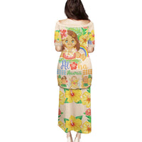 Kawaii Hula Girls Family Matching Puletasi and Hawaiian Shirt Aloha Hibiscus Flowers