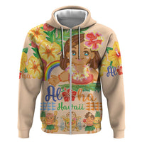 Kawaii Hula Girls Zip Hoodie Aloha Hibiscus Flowers LT9 Zip Hoodie Nude - Polynesian Pride