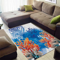 Hibiscus Turtle Tattoo Coral Reef Area Rug with Polynesian Tribal