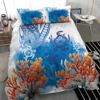 Hibiscus Turtle Tattoo Coral Reef Bedding Set with Polynesian Tribal
