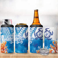 Hibiscus Turtle Tattoo Coral Reef 4 in 1 Can Cooler Tumbler with Polynesian Tribal