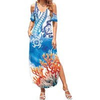 Hibiscus Turtle Tattoo Coral Reef Family Matching Summer Maxi Dress and Hawaiian Shirt with Polynesian Tribal