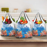 Hibiscus Turtle Tattoo Coral Reef Grocery Bag with Polynesian Tribal